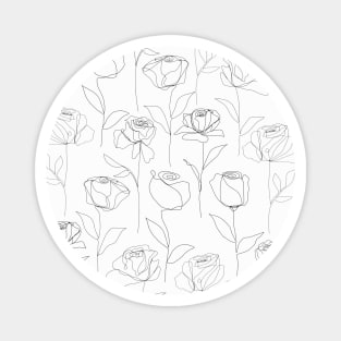 Roses One Line Art Flowers Black And White Magnet